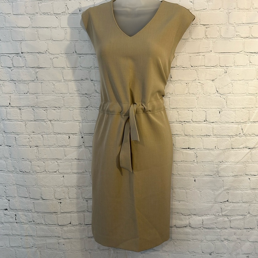 Just Taylor khaki V neck dress with pull string waist